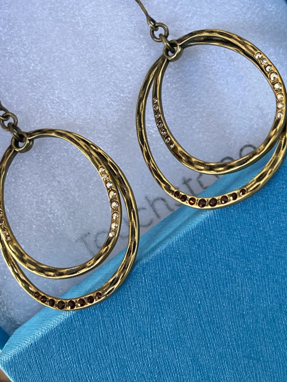 Touchstone Crystal Gold Double Oval Hoop Earrings with Amber Accents